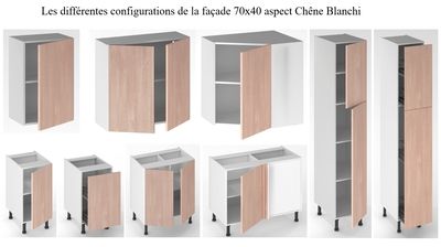 Façade de cuisine 1 porte chêne blanchi 70 x 40 cm pour meuble haut et bas