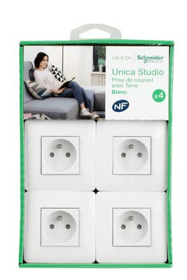 4 prises 2P+T complètes blanc - Unica SCHNEIDER ELECTRIC