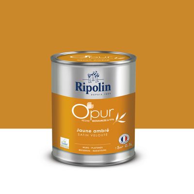 Peinture O'PUR mur & boiserie Jaune Ambré satin 500 ml - RIPOLIN