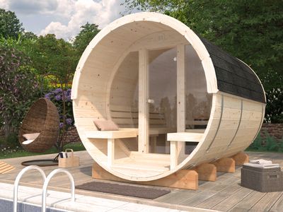 Sauna rond vitré Anita 1,6m2 + 0,7m2 épaisseur 42 mm Livraison incluse domicile  PALMAKO