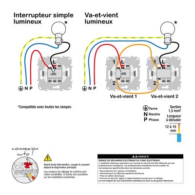 Interrupteur ou va-et-vient lumineux blanc Odace SCHNEIDER ELECTRIC