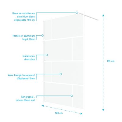 Paroi de douche White Bricks 120x195 cm AURLANE