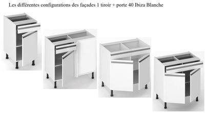 Porte et façade tiroir pour meuble bas de cuisine Ibiza blanche 70 x 40 cm OFITRES