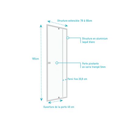 Porte de douche pivotante Spot 78 à 90 cm AURLANE