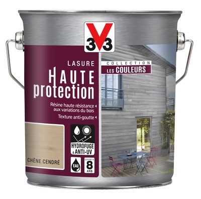 Lasure bois Haute Protection intérieure extérieure couleur chêne cendré 2,5 l V33