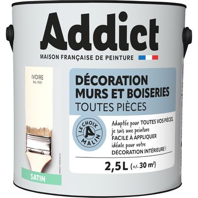 Peinture décoration Murs et Boiseries SATIN 2.5 L ivoire - ADDICT