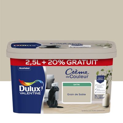 Peinture Crème de Couleur Grain de Sable satin 2,5 l + 20 % - DULUX VALENTINE