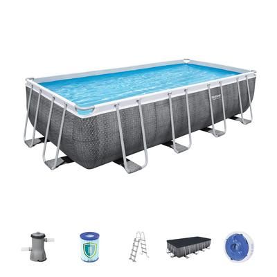 Piscine hors sol rectangulaire Power SteelTM effet rotin gris 488 x 244 x 122 cm BESTWAY