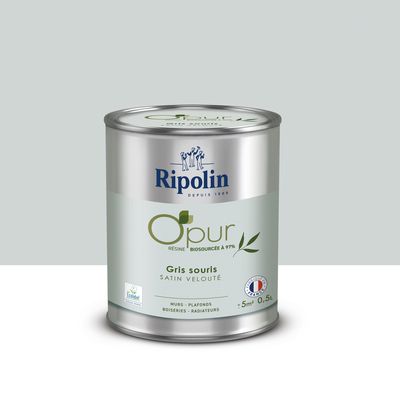 Peinture O'PUR mur & boiserie Gris Souris satin 500 ml - RIPOLIN