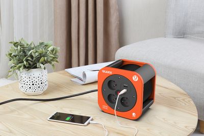 Enrouleur électrique 12m 3 prises avec 2 prises USB A et C Orange- SBOX