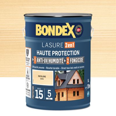 Lasure 2 en 1 haute protection 5 ans incolore 5 l BONDEX