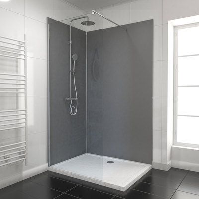 Panneaux muraux de douche aluminium gris 90 + 120 x 210 cm par 2 avec profilés de finition et angle chromé AURLANE