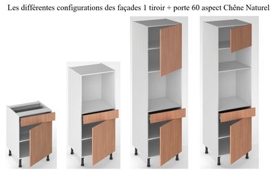 Façade de cuisine 1 porte + 1 tiroir chêne naturel 70 x 60 cm pour meuble