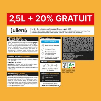 Sous-couche J6 plaque de plâtre 2,5 l + 20 % gratuit JULIEN