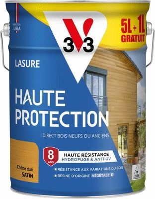 Lasure Haute Protection 8 ans satin chêne clair 5 Litres +20 % Gratuit V33