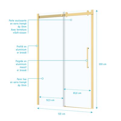 Paroi de douche Rolling or brossé 120 x 200 cm AURLANE