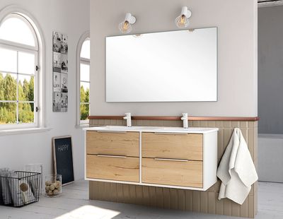 Meuble de salle de bains 4 tiroirs Duox blanc / bois 120 cm EGORE