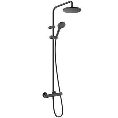 Colonne de douche carrée avec mitigeur thermostatique noire mat Vernis Shape230 HANSGROHE