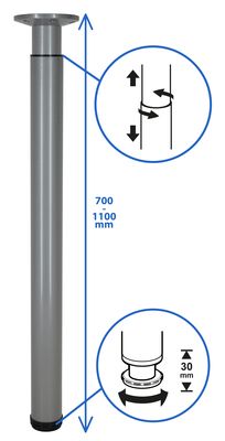 Pied de table rond gris diamètre 60 x 700 - 1100 mm