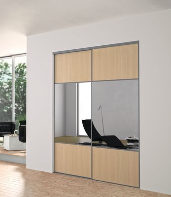 Porte de placard coulissante partitionnée en 3 chêne blond profil gris H 2,50 m x L 0,914 m YKARIO