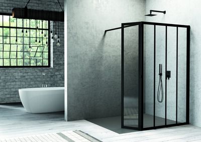 Volet pivotant 180° verre transparent profilé noir mat 40x 200 cm ATELIER DU BAIN