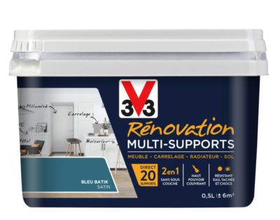 Peinture de rénovation multisupports finition satinée bleu batik 500 ml V33