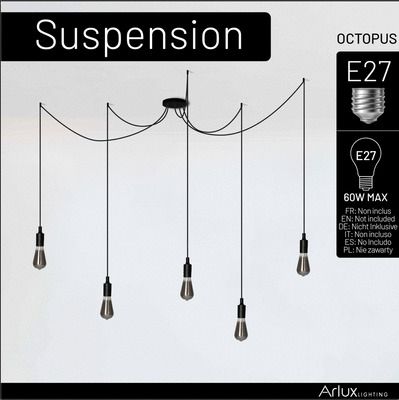 Monture suspension noir E27 5x60W OCTOPUS - ARLUX