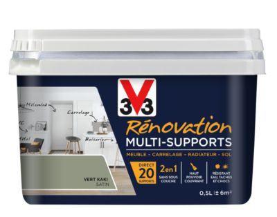 Peinture de rénovation multisupports finition satinée vert kaki 500 ml V33