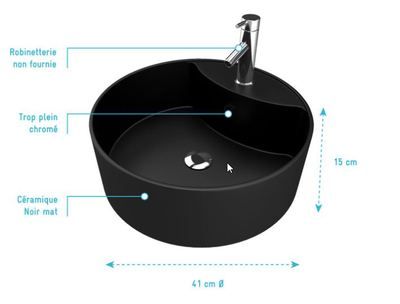 Vasque ronde à poser en céramique noire Fjord 40 x 15 cm AURLANE