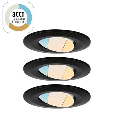 Lot de 3 spots salle de bain à encastrer LED blanc dynamique IP65 550 lumens noir - CALLA PAULMANN