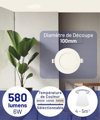 Spot encastrable fixe LED blanc dynamique CCT 580 lumens D 115mm blanc - ARLUX