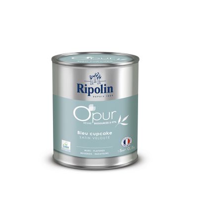 Peinture O'PUR mur & boiserie Bleu Cupcake satin 500 ml - RIPOLIN