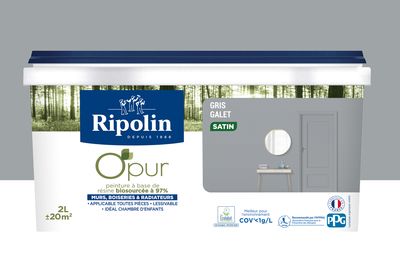 Peinture O'PUR murs & boiseries Gris Galet satin 2 l - RIPOLIN