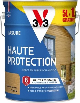 Lasure Haute Protection 8 ans satin chêne naturel 5 Litres +20 % Gratuit V33