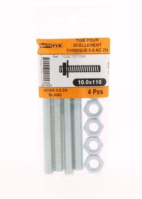 Tiges filetées diamètre 10 mm longueur 110 mm par 4 BATIFIX