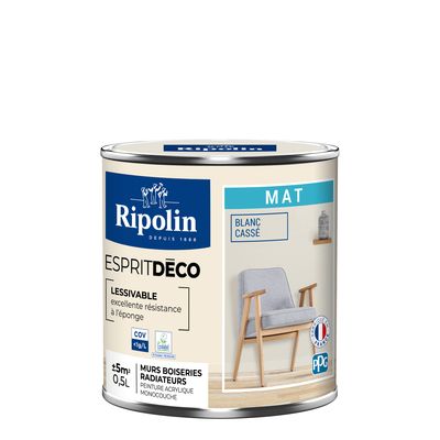 Peinture Intérieure Couleur - Mat - 0,5L - Blanc Cassé - RIPOLIN