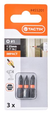 Embouts de vissage Impact Pozidriv diamètre 1 x L25 mm Chantier par 3 TACTIX