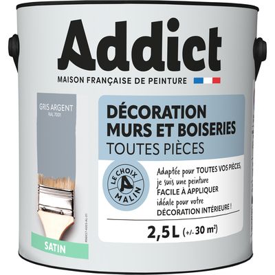 Peinture décoration Murs et Boiseries SATIN 2.5 L gris argent - ADDICT