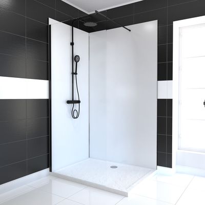 Panneaux muraux de douche aluminium blanc 90 + 120 x 210 cm par 2 avec profilés de finition et angle chromé AURLANE