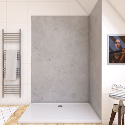 Panneau mural de douche pierre Light Grey finition béton 120 x 210 cm AURLANE