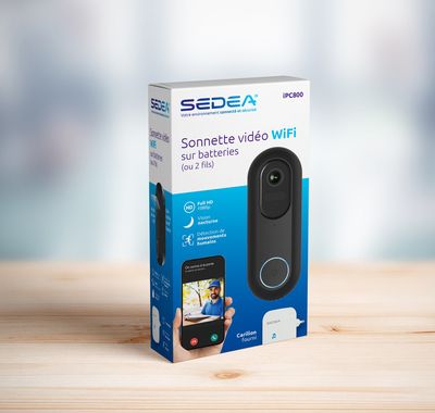 Sonnette connectée Wi-Fi sur batterie avec carillon sans fil - SEDEA