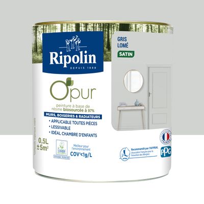 Peinture O'PUR mur & boiserie Gris Lome satin 500 ml - RIPOLIN