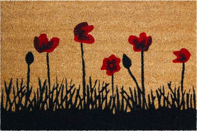 Tapis coco naturel décor coquelicot 40 x 60 cm - ID MAT