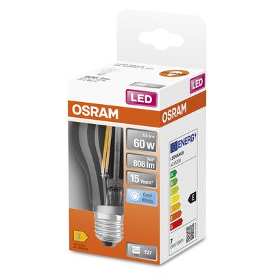 Ampoule LED E27 à filament 7 W = 806 lumens blanc neutre OSRAM