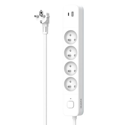 Multiprise avec interrupteur 4 prises avec prises USB A et USB C 1,5m blanc QUARX