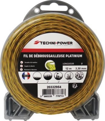 Fil nylon torsade platinium diamètre 3 mm L 12 m pour débroussailleuse  TECHNI-POWER