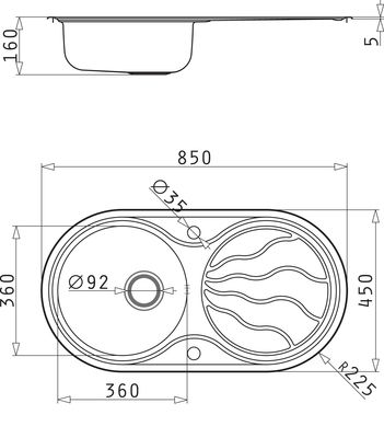 Evier 1 cuve sans vidage + 1 égouttoir à encastrer en inox finition lisse Sun NORD INOX