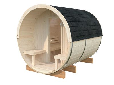 Sauna rond bois naturel Anita 1,3m² et 0.7m² d'avancée épaisseur 42 mm PALMAKO Livraison incluse domicile