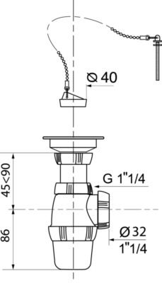 Ensemble bonde lavabo avec bouchon et siphon Chantier