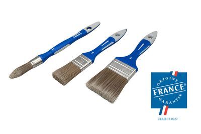 Lot de 3 Pinceaux plat et rechampir manche bi-matière lasure et traitement du bois SAVY